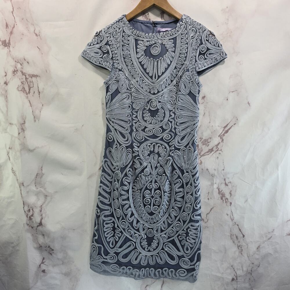 JS Collections Dress Womens 6 Small Blue Sheath Textured Crochet Bodycon